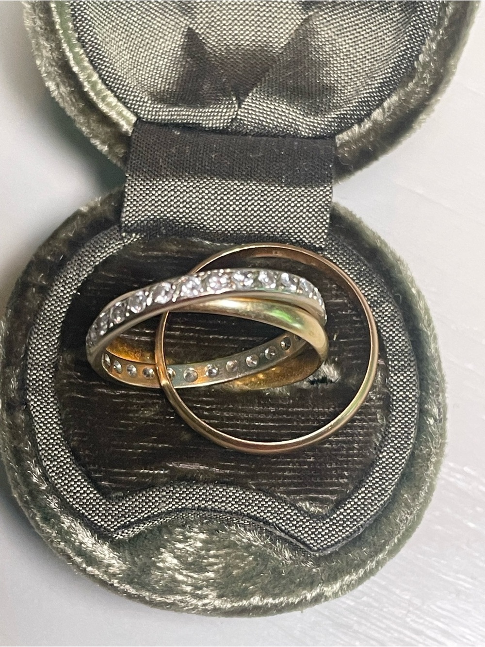 Cartier Tri-Color Interlocking Ring Set with Pavé Stones